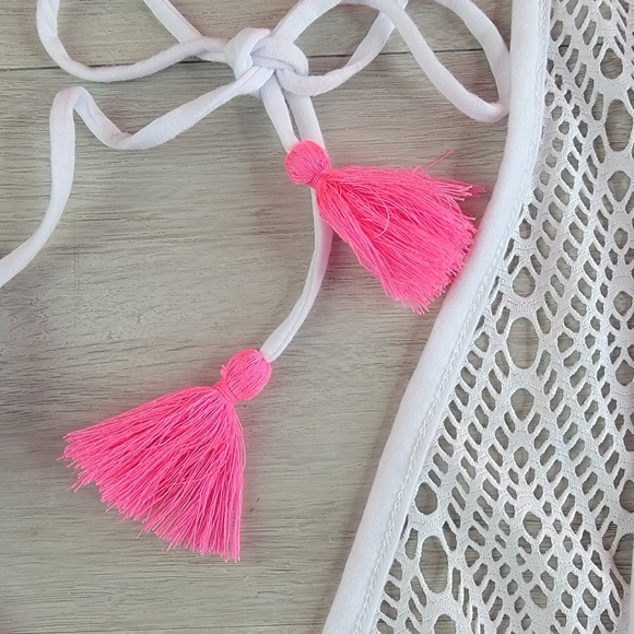 Arizona Jean Co Womens Medium Swimsuit Beach Cover Up White Pink Tassels… - Picture 7 of 7